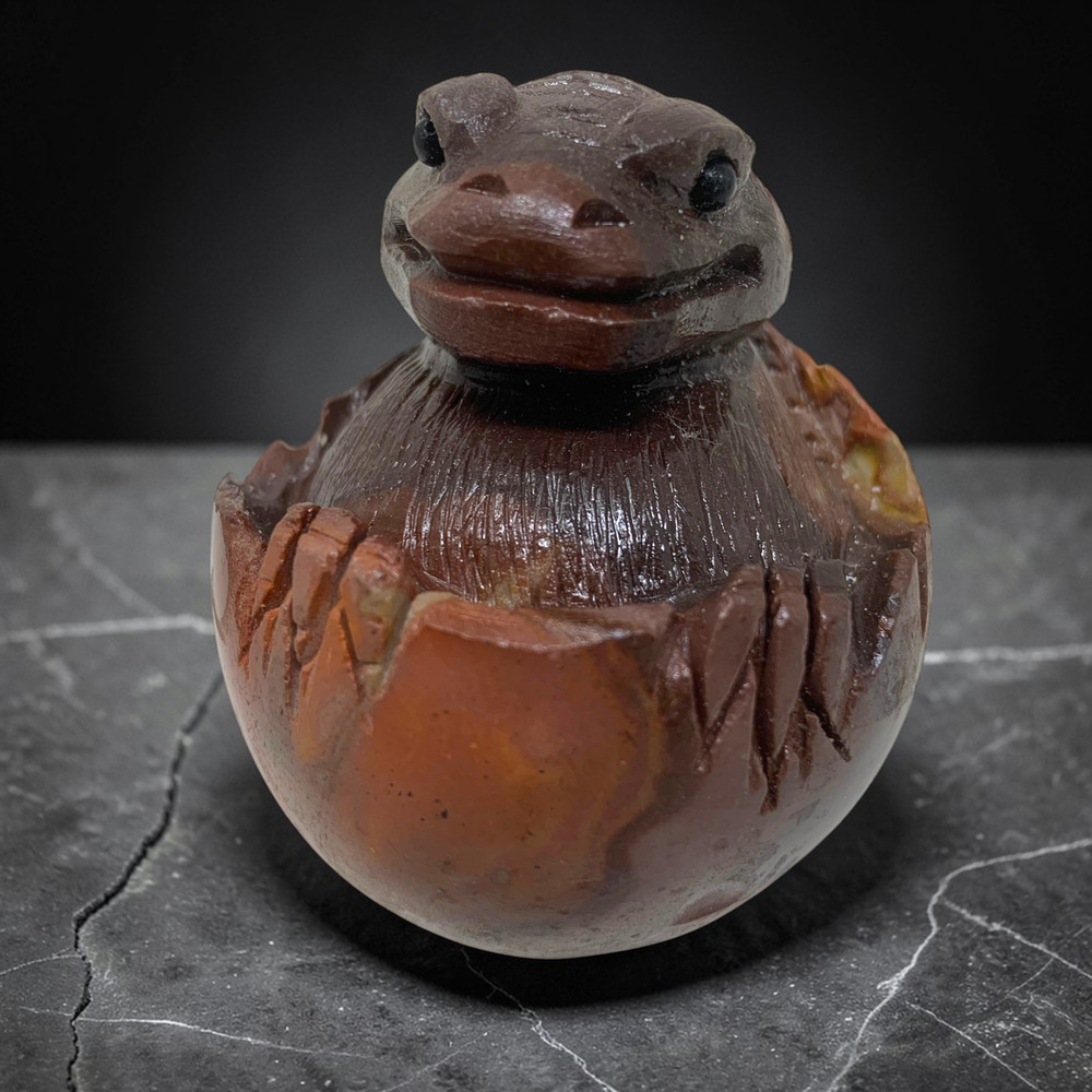 Vtg Hand Carved Desert Jasper Dragon Hatchling Sculpture Stone Egg Figurine 3”